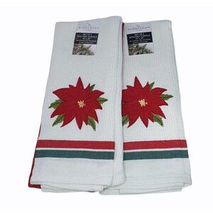 2 Christmas Kitchen Towels Set of 2 Red White Towe